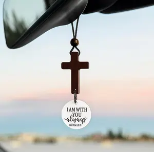 Christian Cross for Car Mirror Hanging Bible Study Accessory Daily Verse Decor Jesus Xmas Ornament Easter Gift for Men Women Versatile Religious Gift