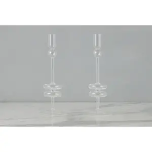 Clear Glass Candlestick Pair, Medium