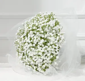 5 Pcs Babys Breath Artificial Flowers, White Long Stem Baby Breath Flowers Artificial Bulk, Real Touch Fake Babys Breath Gypsophila for Wedding Bridal Bouquet Party Arrangements Home Decor