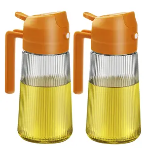 2PCS 16oz/470ml Glass Olive Oil Sprayer for Cooking with Stickers, 2 in 1 Oil Dispenser for Kitchen Gadgets, Food Grade Premium Spray Bottle with Portion Control for Salad, Frying, BBQ