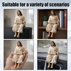 Handmade Jesus Resin Figurine, Sitting Jesus Christ Religious Statue with Inspirational Message, Ideal Spiritual Decoration for Car & Home