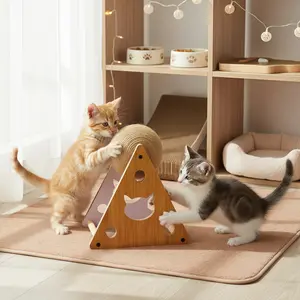 Cat Scratcher Toy, Natural Sisal Scratching Ball with Built-in Bell, Interactive Solid Wood Cat Scratching Ball for Cats & Kittens, Cat Scratcher Toy,Natural Sisal Rope Cat Scratching Ball Scratcher Toy with Ball for Cats& Kittens&Dogs&Puppy