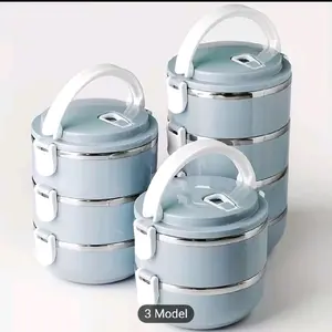 Stainless Steel Lunch Boxes Set of 3 Model with Secure Lids and Easy Carry Handles for School and Office