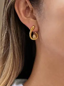 Ladies Zirconia Spiral Teardrop Earrings Stainless Steel 18k Gold Plated Anti Allergy Designer s Fashionable And Charming Jewelry