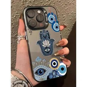1pc Black Hand Palm & Evil Eye Graphic Full Coverage TPU Shockproof Phone Case, Suitable For IPhone17/IPhone17 Air/IPhone17 Pro/IPhone17 Pro Max/16 Pro Max/15 Pro Max/14 Pro Max/13 Pro Max/12 Pro Max/11 Pro Max
