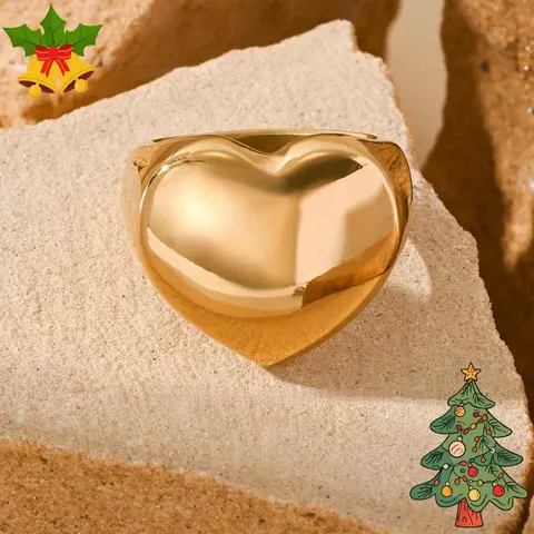 Fashion Heart Rings - Unisex Smooth Heart-Form Stainless Steel Statement Ring, European-American Light Luxury Simple Design, High-End Look, Everyday Wear Jewelry, Friend Gift