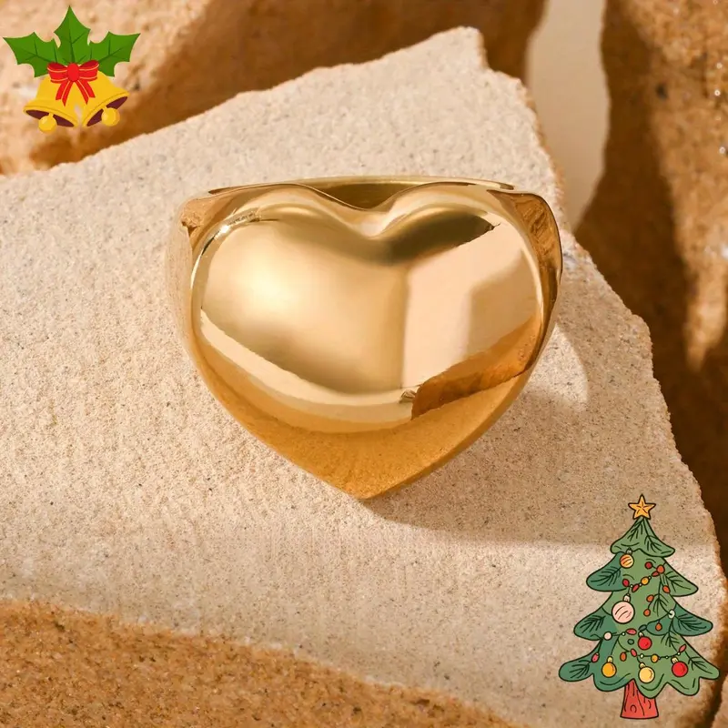 Fashion Heart Rings - Unisex Smooth Heart-Form Stainless Steel Statement Ring, European-American Light Luxury Simple Design, High-End Look, Everyday Wear Jewelry, Friend Gift