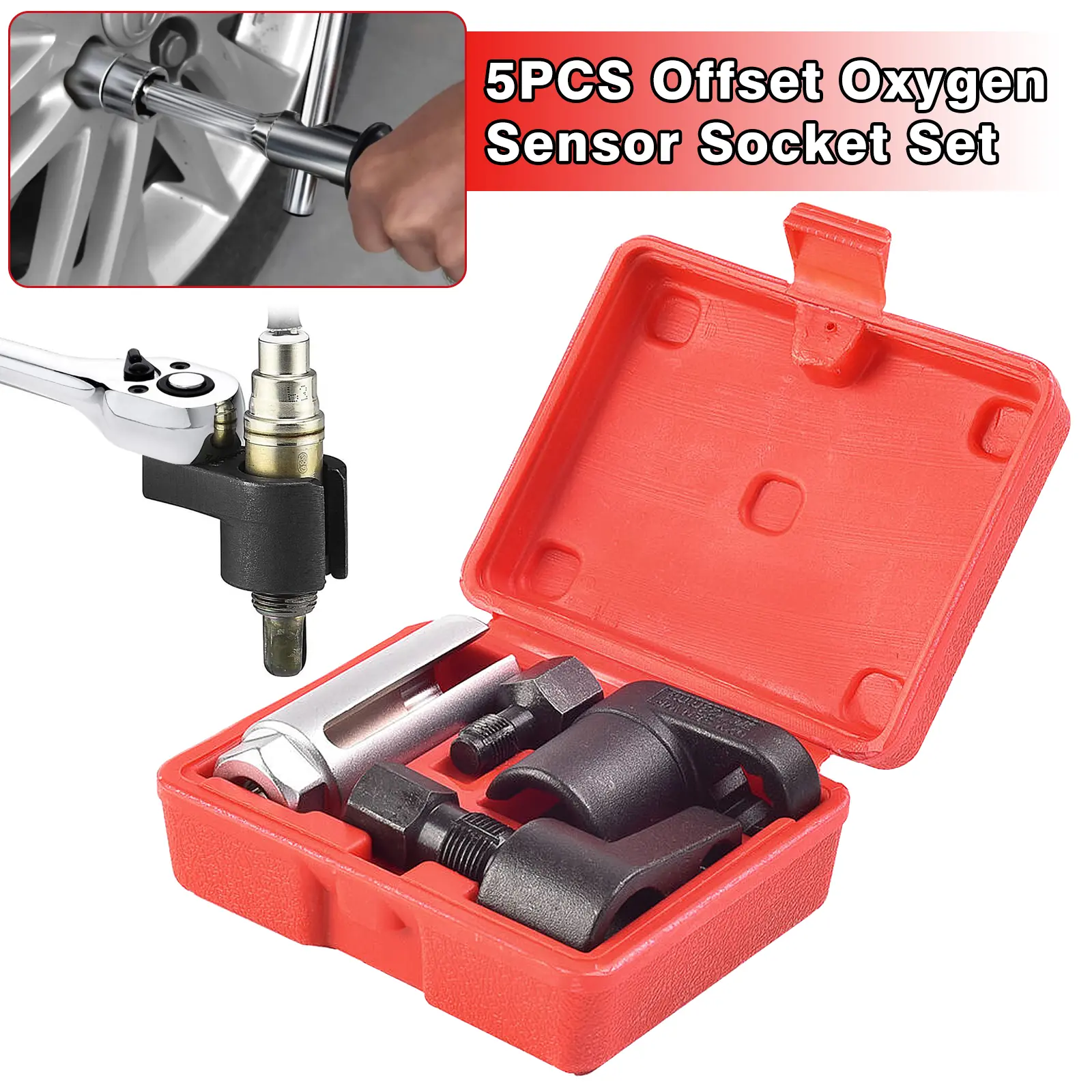 5 Pcs Automotive Oxygen Sensor Socket Wrench Remover tool and Thread Chaser Set