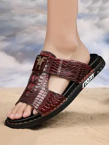 Men's Vintage Fashionable Crocodile Embossed Beach Sandals, Casual Comfortable Slide Sandals for Outdoor Beach Vacation, Trendy Sports Sandals for Men, Footwear for Beach, Soft Bottom Sandals, Fashionable Breathable Sandals