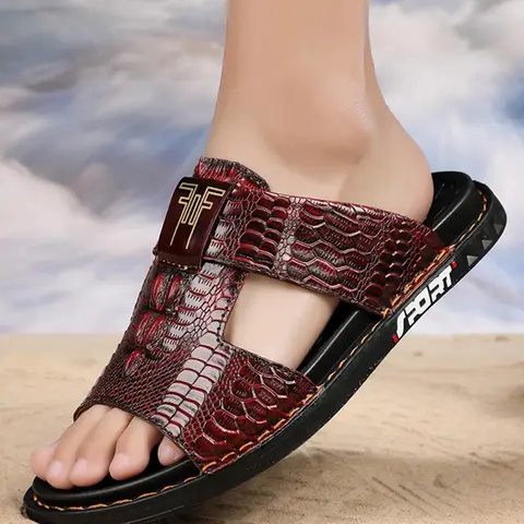 Men's Vintage Crocodile Embossed Beach Sandals, Casual Comfortable Slide Sandals for Outdoor Beach Vacation, Trendy Sports Sandals for Men, Soft Bottom Sandals, Breathable Sandals, Trending Sandals