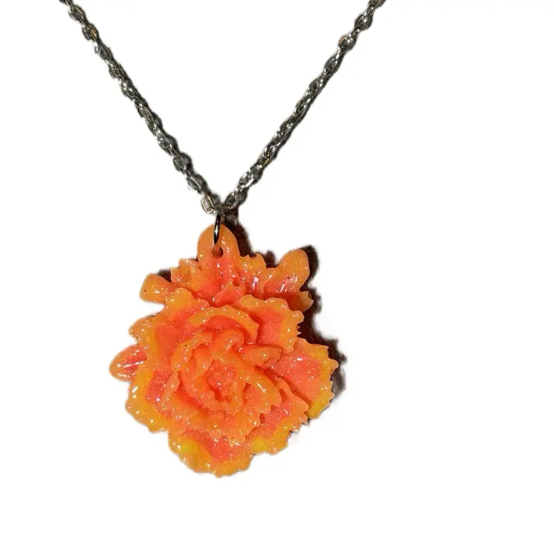 Handmade Resin Carnation Charm Orange And Yellow Flower Pendant with Unique Design and Vibrant Colors