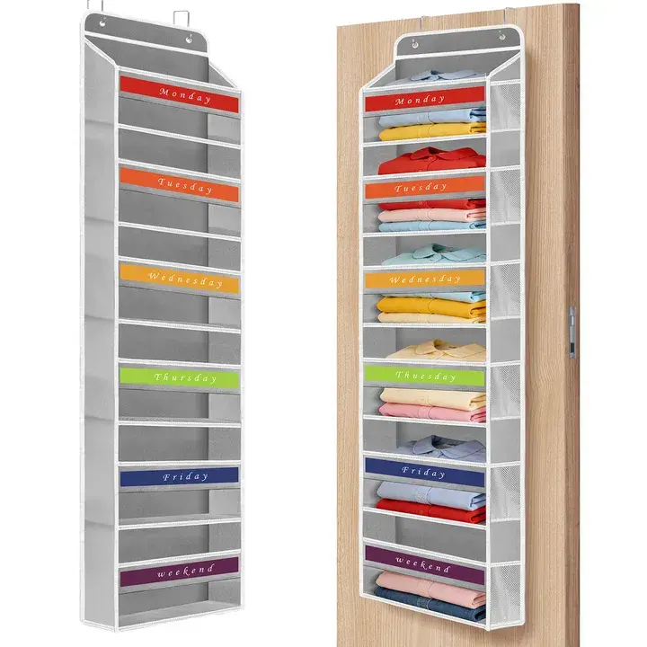 Over The Door Organizer Storage-5-Tier Hanging Organizer with 5 Large Pockets, Anti-Tilt Design, 44 lb Capacity for Bedroom, Bathroom, Pantry