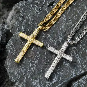 14K Gold-Plated Titanium Steel Two-Tone Gold & Silver Icy-Feel Jesus Cross Pendant Necklace — A Perfect Gift for Mom or Girlfriend, Ideal for Men