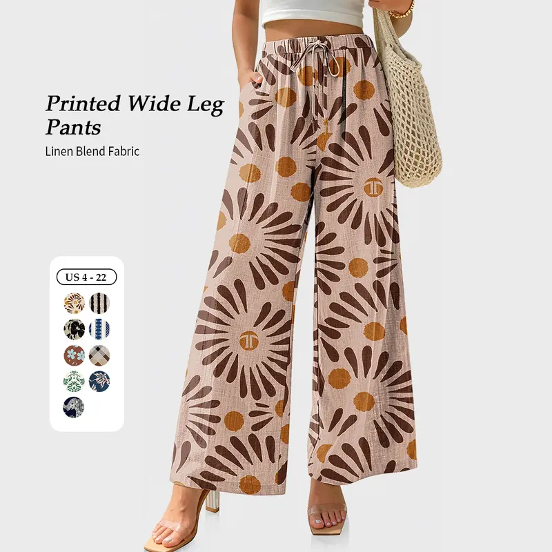 【SS26 Collection】TARSE Women Linen Blend Palazzo Pants Summer Wide Leg Casual Lounge Pant Boho Beach Travel Vacation Outfits