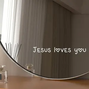 Jesus Loves You Letter Pattern Car Rearview Mirror Sticker, Heart Shaped Car Rearview Mirror Decal, Car Exterior Decoration Accessories, Sticker For Cars, Automobile Decals