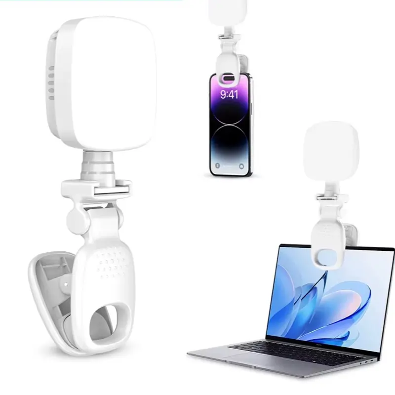 Portable LED Rechargeable Selfie Light with 3 Light Modes 10 Brightness Levels 1200mAh Battery Clip-on Design for Makeup Selfies Video Recording