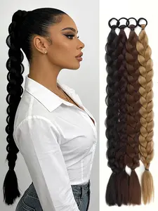 Long Braided Design Ponytail Extensions with Elastic Band Hair Synthetic Fiber 24Inch Blonde Black brown Braids Pony Tail Hair Accessories for Party Daily Use