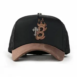EL Barbas B-Cross (con Cubre polvos) Hat with Gamuza and Brillantes Black and Tan Suede Baseball Cap for Men