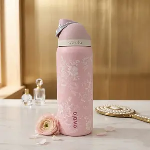 Owala FreeSip 32oz Insulated Bottle, Pink, with Floral/Bow Detail and Patented Spout