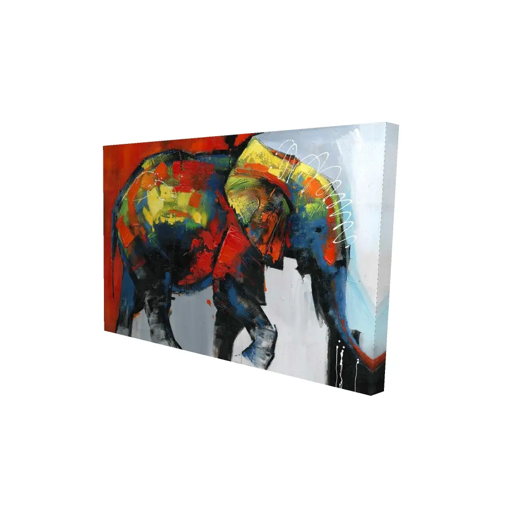 Begin Home Decor 2080-2436-AN20 24 x 36 in. Colorful Elephant Canvas - Blue Animals Bedroom Wall Art