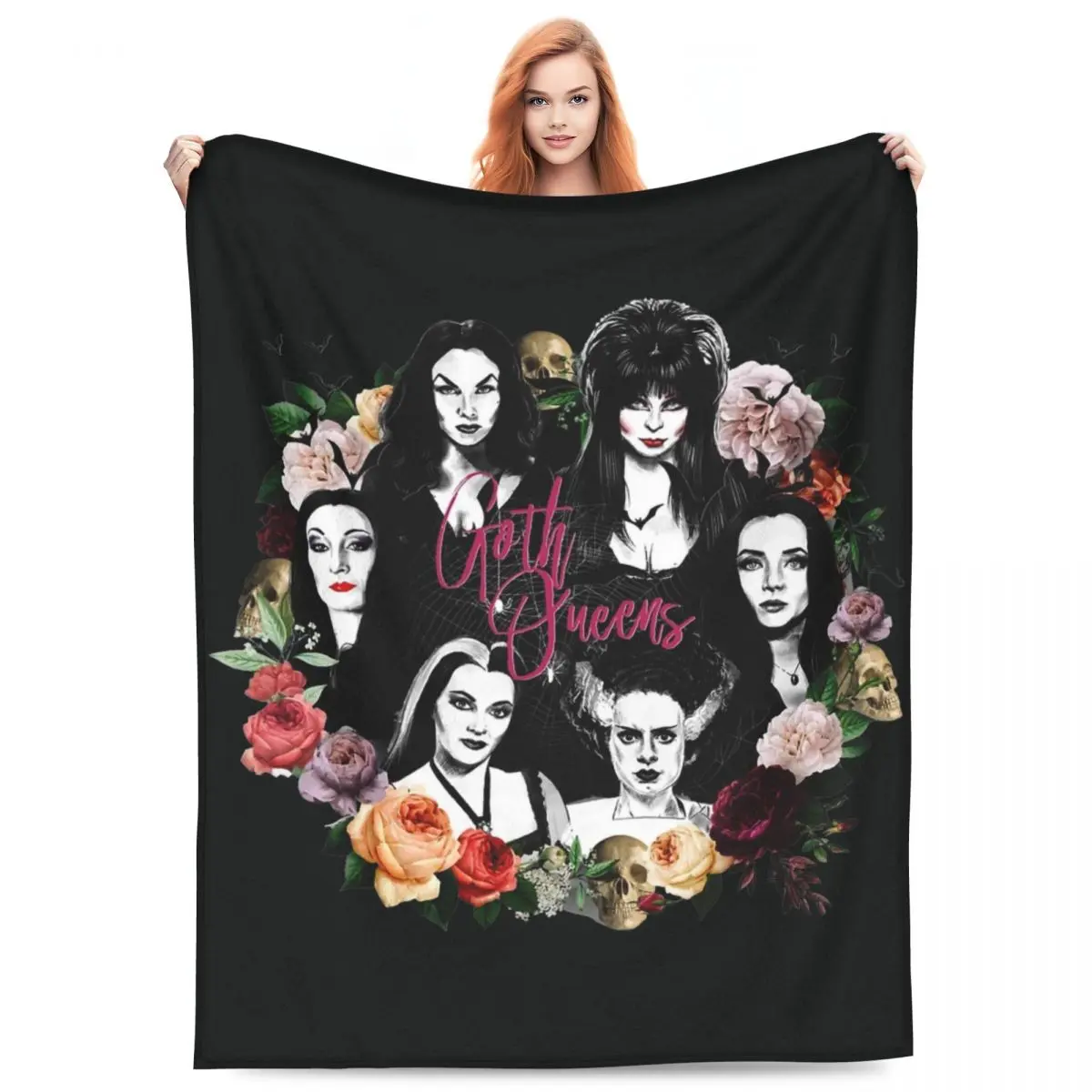 Funny Blankets Elviras Mistress Of The Dark Movie Blanket Goth Queen Lily Morticia Picnic Flannel Throw Blanket Warm Chair Sofa Bed Bedspread