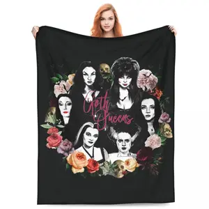 Funny Blankets Elviras Mistress Of The Dark Movie Blanket Goth Queen Lily Morticia Picnic Flannel Throw Blanket Warm Chair Sofa Bed Bedspread