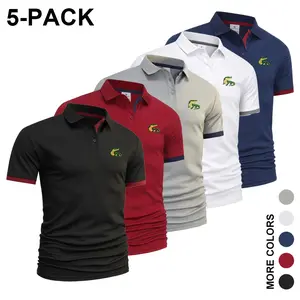 Men’s polo shirt with contrast piping and mesh panels, crocodile print, short sleeves, slim fit, breathable—ideal for golf, business casual, everyday wear, and commuting.