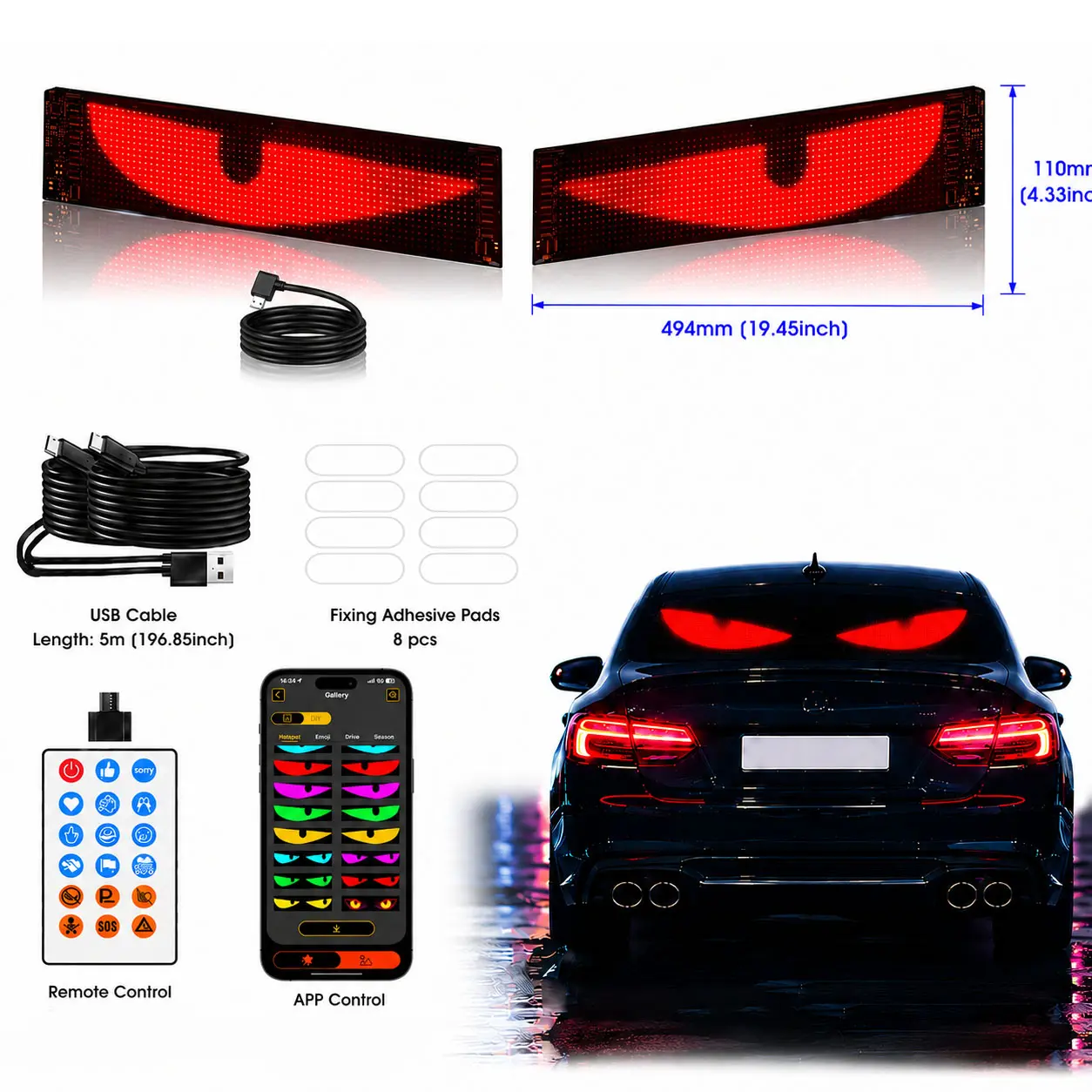 DIY Flexible LED Matrix Panel for Cars - Waterproof Bluetooth RGB Sign, Custom Scrolling Text Display with App Control, Interior & Exterior Car Light Decoration, USB Powered 5V