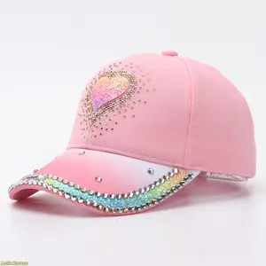 Women's Cotton Rhinestone Butterfly Heart Baseball Cap - 2026 Trendy European-American Fashion Gradient Duckbill Hat, Decorative Rhinestones Style, Gradient Design, Rhinestone Hats, Decorative Rhinestones Hats