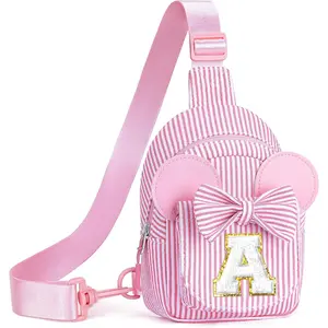 Easter Gifts for Kids Girls Toddlers, Easter Basket Stuffers, Initial Pink Sling Bag for Kid Girls| Small Initial Monogram Crossbody Bag Purse for Girl Kid Year Old Birthday Gifts (Pink A)