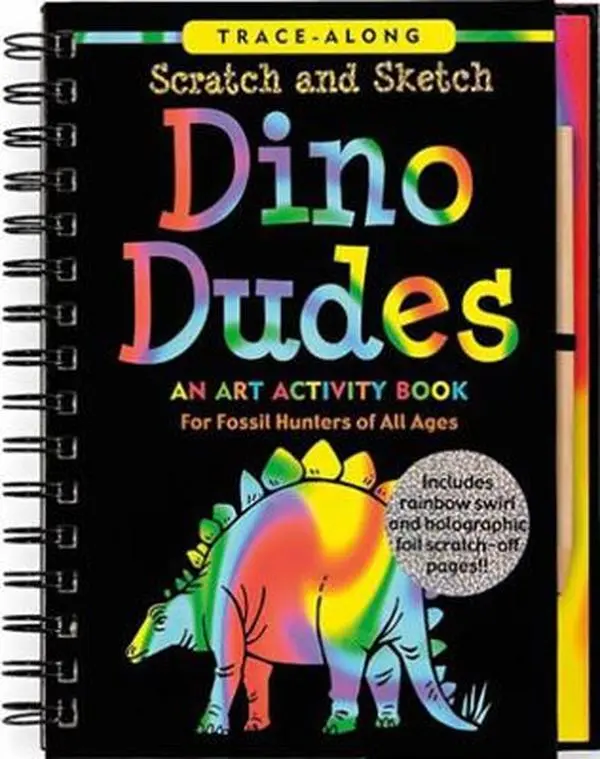 USED-Scratch & Sketch Dino Dudes (Trace-Along) [With Wooden Stylus for Drawing] by Peter Pauper Press (Spiral-bound)