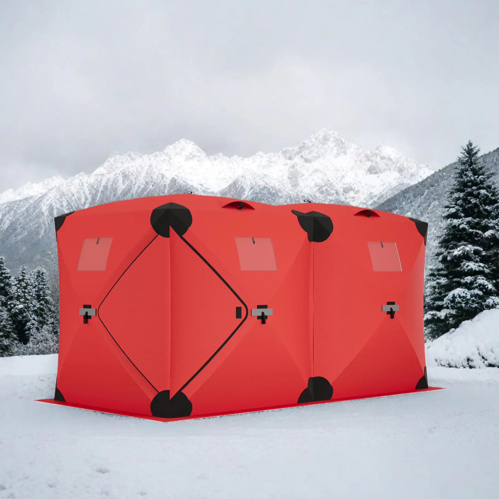140"x70.8"x79" Insulated Pop Up Ice Fishing Tent Portable Hub Style Shelter for 1-8 Persons Windproof & Warm Available in Multiple Colors