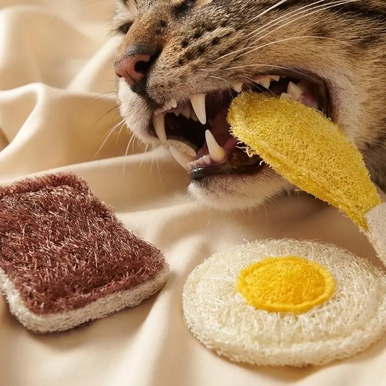 Natural Loofah Cat Chew Toy 3 Pack | Dental Cleaning Food Shape | Kitten