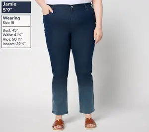 Denim & Co. Petite Indigo Classic Stretch Dip Dye Ankle Jean