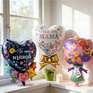3 Sets Mother’s Day Balloon Bouquet with Greeting Cards, Aluminum Foil Balloons with Blessing Messages, Spanish Mother’s Day Decorations for Home Party