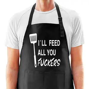 Funny Black Chef Apron for Men, I'll Feed All You,BBQ Grill Kitchen Cooking Adjustable Apron with 2 Pockets, Ideal Birthday and Christmas Gifts for Dad, Brother, Husband Womenswear Clothes