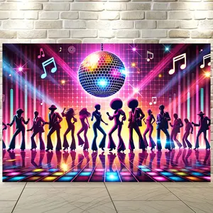 Disco Dance Party Backdrop Banner | 8x6ft Multi-Color Polyester | Retro Neon Disco Ball & Dancers Silhouette Design | Versatile for Indoor/Outdoor Events, Photography Studio Props | Durable & Vibrant Decoration, Disco Party Supplies