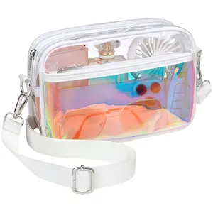 PACKISM Clear PVC Stadium Approved Purse, Durable Crossbody Messenger Bag for Game Day, Concerts & Sports Events – Multifunctional Transparent Bag Fits Wallet, Glasses, Makeup, Cellphone & Keys