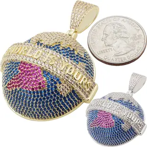 14k Yellow/White Gold Plated AAA Cubic Zirconia The World Is Yours Globe Pendant