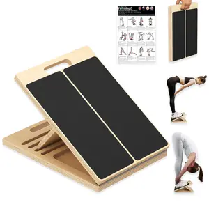 Portable Wooden Slant Board for Calf Stretching Squats Calf Stretcher Pilates Physical Therapy Equipment Adjustable Incline Board for Knees Ankle Heel Feet Leg
