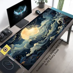 Stormy Seas Desk Mat, Boisterous Ocean Desk Pad, Full Moon Mousepad, Sailors Terror Nautical Mouse Pad, Gaming Platmat