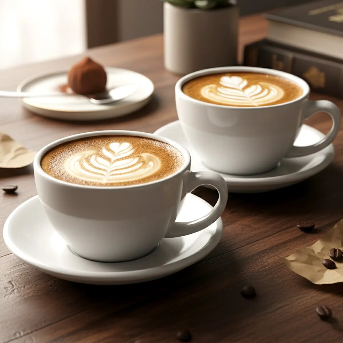 Porcelain Coffee Cups Set with Saucer, Elegant Ceramic Cups, 7 Ounce Ceramic Mug & Plate for Espresso, Latte, Tea Drinks, Perfect Gift for Coffee Enthusiasts