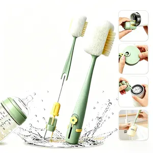 5-in-1 360° Rotatable Cup Cleaning Brush Set,Sponge Bottle Brush with Straw Cleaner, Multi-Functional Cleaner for Baby Bottles, Tumblers, Mugs & Travel Cups (Cream White/Jasmine Green)