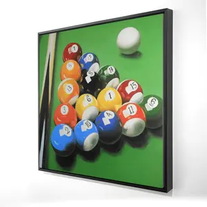 212 MAIN Framed Pool Table Wall Art Photo - 24x24 in Hyperrealist Artwork, Pool Game & Ball Setup Decoration, Man Cave Home Decor, Ideal Gift for Home Supplies Enthusiasts