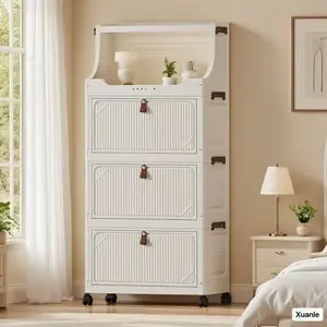 Foldable Storage Cabinet No Installation Required, Multi-Layer Snack Organizer Drawers Plastic Home Use Kids Wardrobe Living Room Shelf