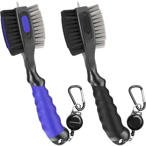 2 Pack Golf Club Brushes and  Cleaner 2 ft Retractable Zipline Carabiner Golf Brush  with Retractable Spike Comfortable Grip Golf Club Cleaner