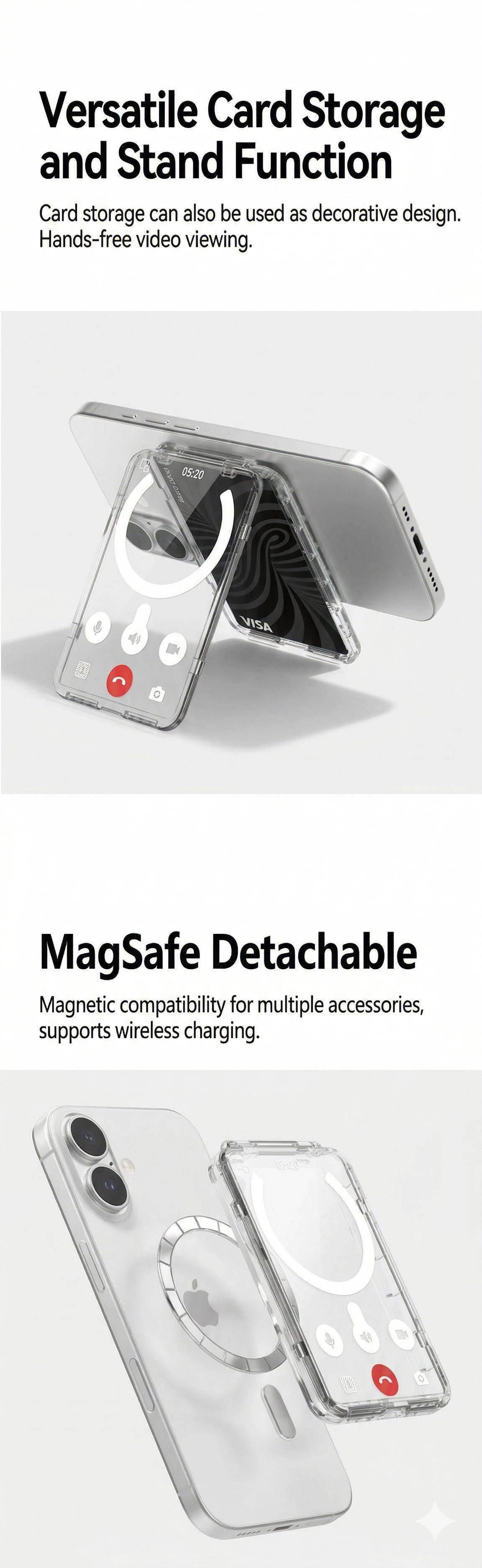 Must-have for K-pop stans! Transparent Magnetic Flip Card Holder - FitsCredit Card /ID / K-pop Photocard Size(95 x 63 mm, Not for Trading Cards) -Compatible with iPhone and SamsungGalaxy S25/ S24 Series