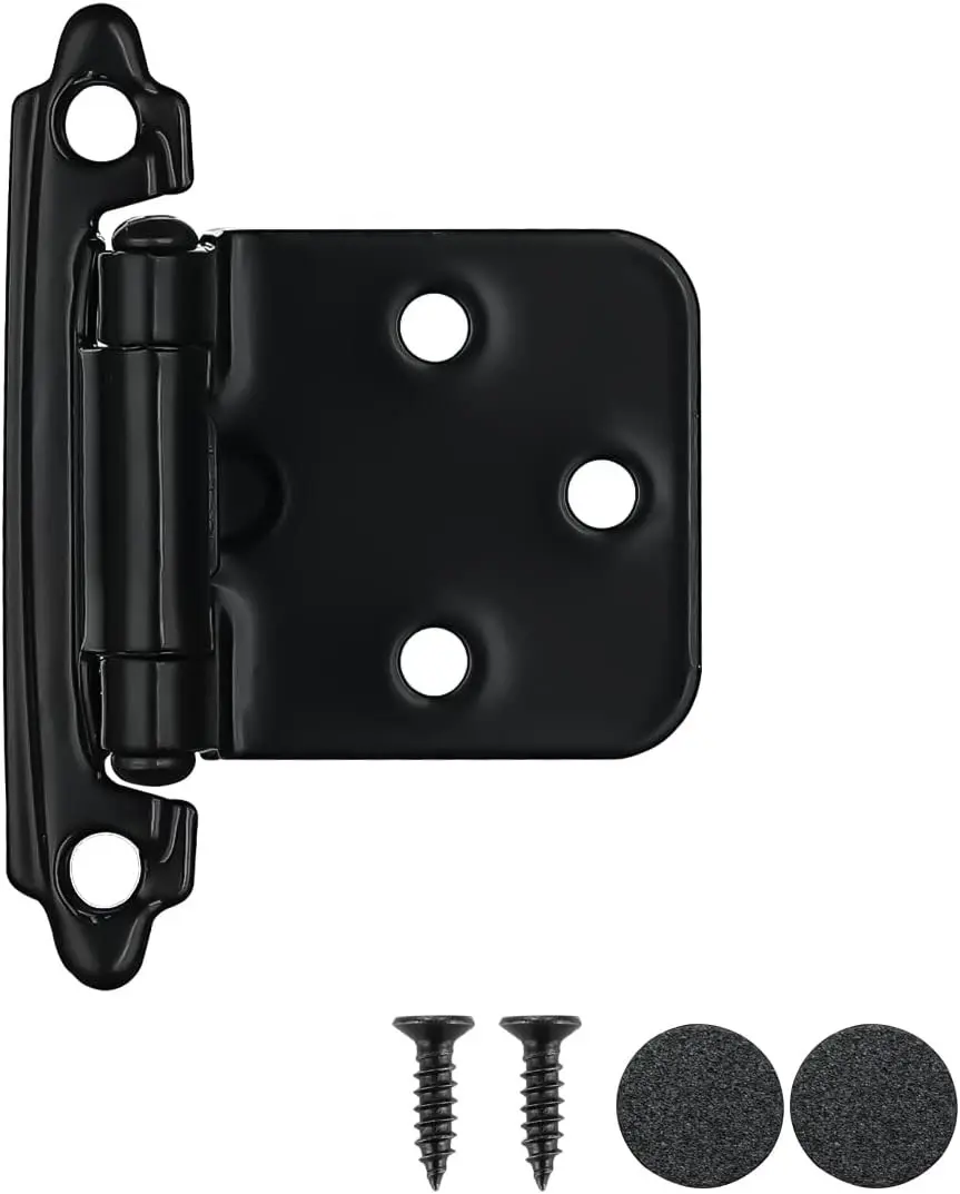 1/2 Inch Overlay Cabinet Door Hinges Black, 20 Pack 10 Pairs Flush Face Mount Cupboard Self-Closing Kitchen Cabinet Hinges with Door Bumper, CH200-BK-P20