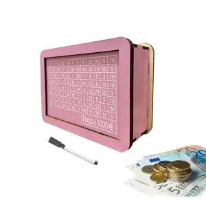 Modern Wooden Savings Jar with Target and Counter, Pink Durable Portable Money Box for Dormitory & Home Use, Cash Coin Jar for Saving Money