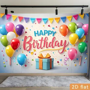 2D Flat Banner Polyester Photography Backdrop, HD Digitally Printed Happy Birthday Theme Background Cloth, Soft Lightweight Foldable Photo Booth Prop for Birthday Party Decorations, Studio Shooting, Portraits, and Event Celebratio